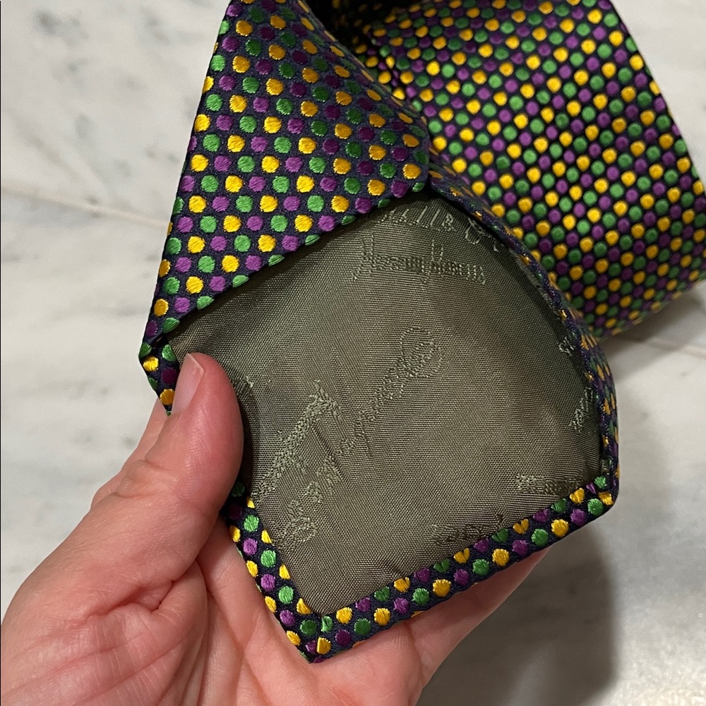 Turnbull & Asser Black Tie with Gold and Purple Dots - Picture 2 of 3